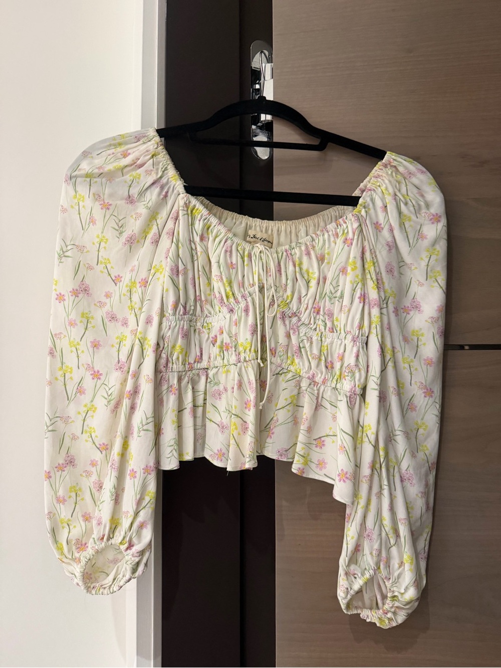 For Love & Lemons Cream Floral Smocked Peasant Blouse